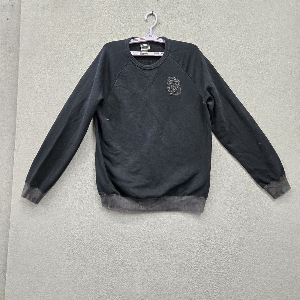 Nike SB Men Sweatshirt M Black Logo Embroidered Fleece Crew Neck Pullover Casual